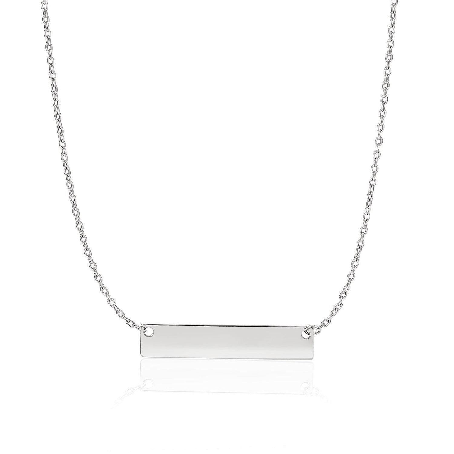 14k White Gold Smooth Flat Horizontal Bar Style Necklace in a sleek high-contrast midnight luxury editorial style